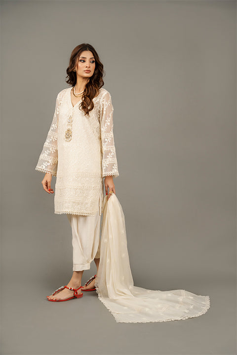 Ivory Embroidered Shirt With Trouser and Dupatta