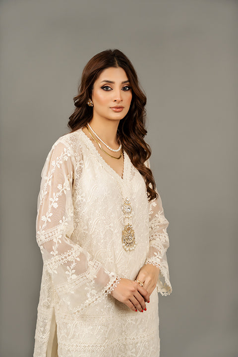 Ivory Embroidered Shirt With Trouser and Dupatta