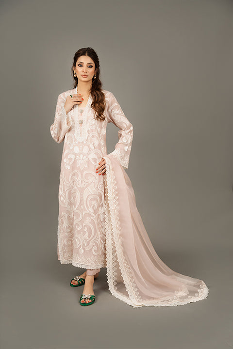 CST-NEWZEL Pink Embroidered Shirt With Trouser And Dupatta