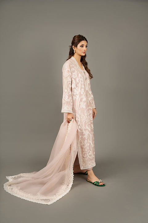 Pink Embroidered Shirt With Trouser And Dupatta