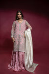 Pink Net Embellished Tunic with Silk Jhubba