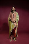 Peach Embellished Box Tunic with Red Velvet Shalwar and Double Sided Kamkhaab Chaadar