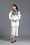 White Cotton Ribbon Embroidery Tunic with Culottes