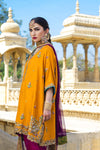 Yellow Multi Resham Hand Embroidered Tunic with Fuchsia Shalwar and Net Duputta/Fuchsia Chadar