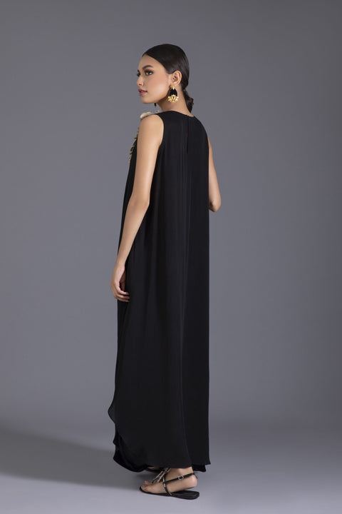 Black Draped Georgette Kaftan