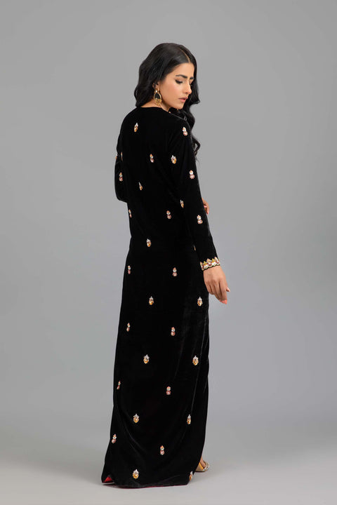 Black Georgette Kaftan with Embellished Neckline