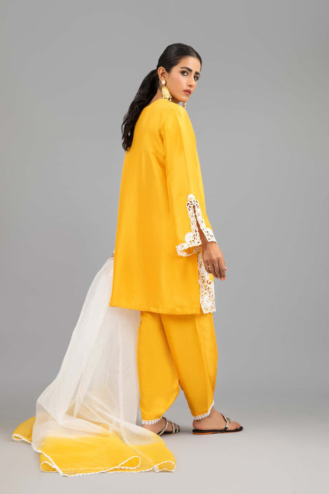 Yellow Raw Silk Tunic with Shalwar and Dupatta