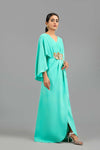 Turquoise Georgette Kaftan with 3d Embellished Motif