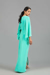 Turquoise Georgette Kaftan with 3d Embellished Motif