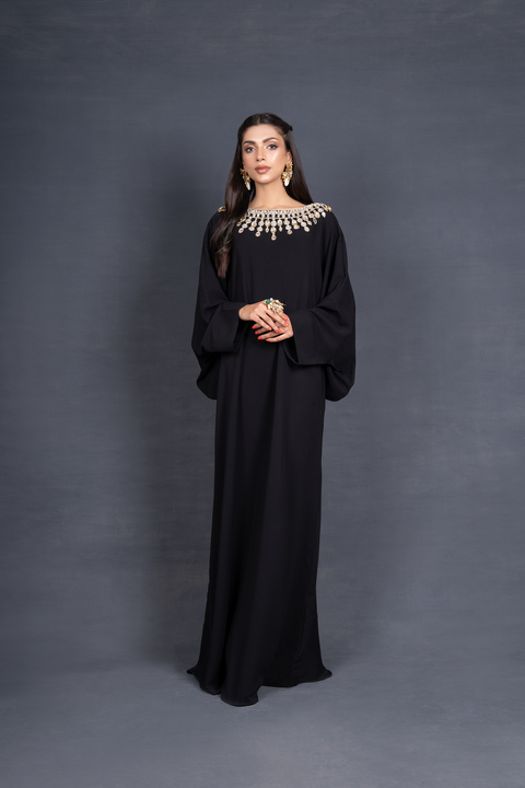 Bat Sleeved Kaftan with Crystal Embellished Neckline