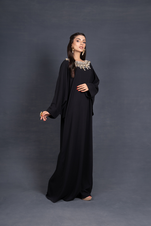 Bat Sleeved Kaftan with Crystal Embellished Neckline