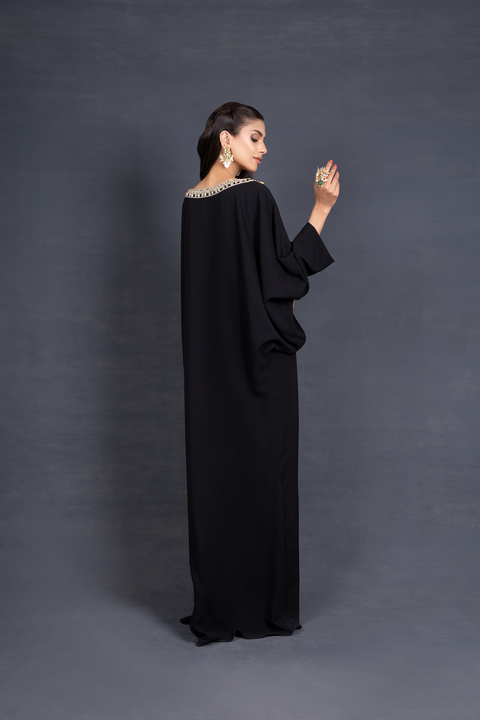 Bat Sleeved Kaftan with Crystal Embellished Neckline