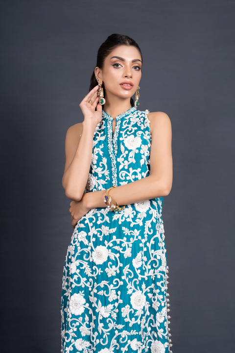 Floral Jaal Embellished Tunic with Matching Flared Trousers