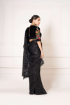 Black Sequined Embellished Sari with Velvet Embellished Blouse