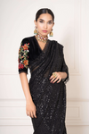 Black Sequined Embellished Sari with Velvet Embellished Blouse