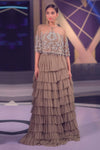 Grey Tulle Crystal Cape with Tiered Skirt