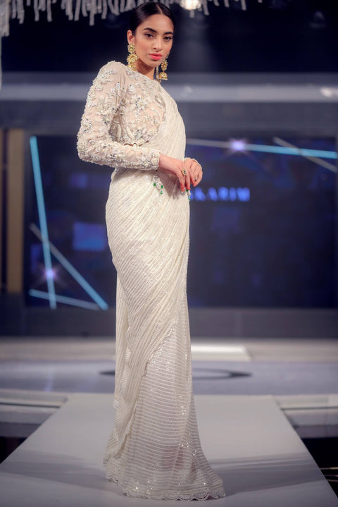 Ivory Embellished Choli with Sequined Saari