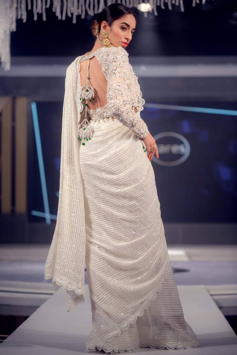 Ivory Embellished Choli with Sequined Saari