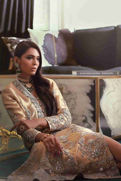 Gold Zardozi Embroidered Long Kaftan