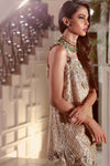 Gold Lamé Spaghetti Strapped 3D Embroidered Shirt, Trousers and Dupatta