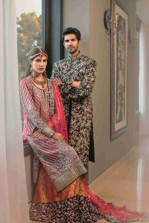 Pink Fully Embelished Bridal Kameez with Heavy Net Dupatta & Embellished Gharara
