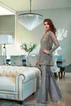Grey Tulle Peplum Coat with Matching Bordered Trousers