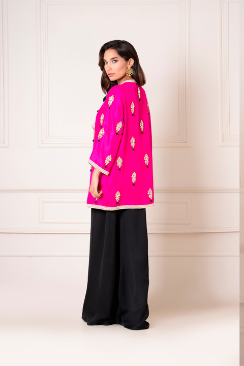 Hot Pink Crystal Motif Jacket with Jumpsuit