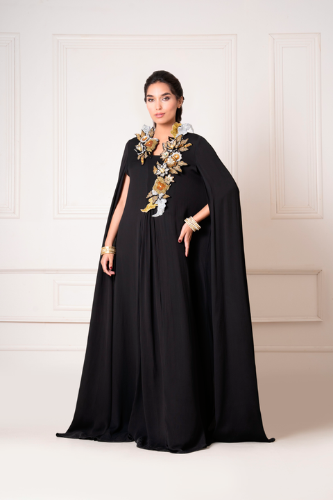 Cape Kaftan with Three Dimentional Floral Motif